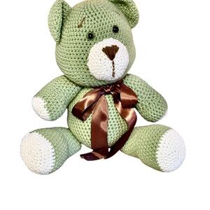 SOLD Green Prayer Bear w/ brown bow